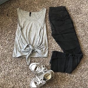 Dillards Grey Tie Waist Tank Top
